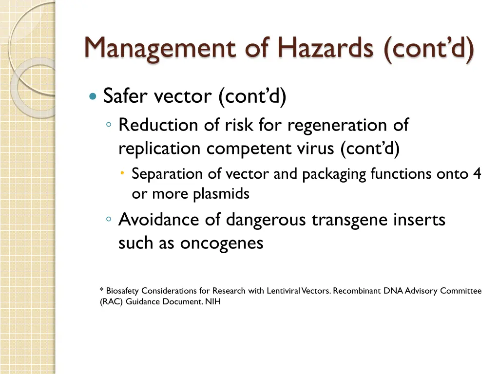 management of hazards cont d