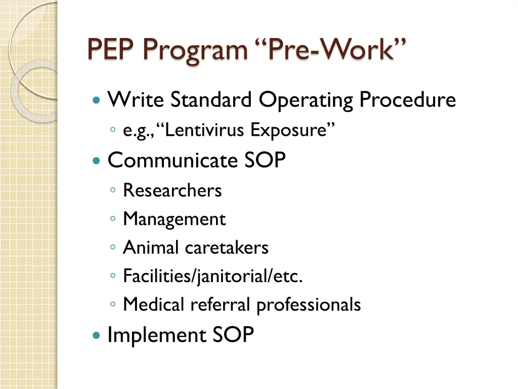 pep program pre work