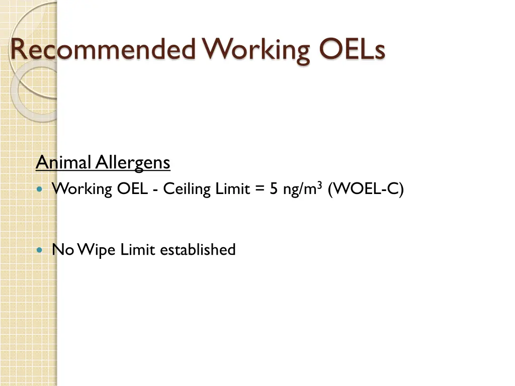 recommended working oels