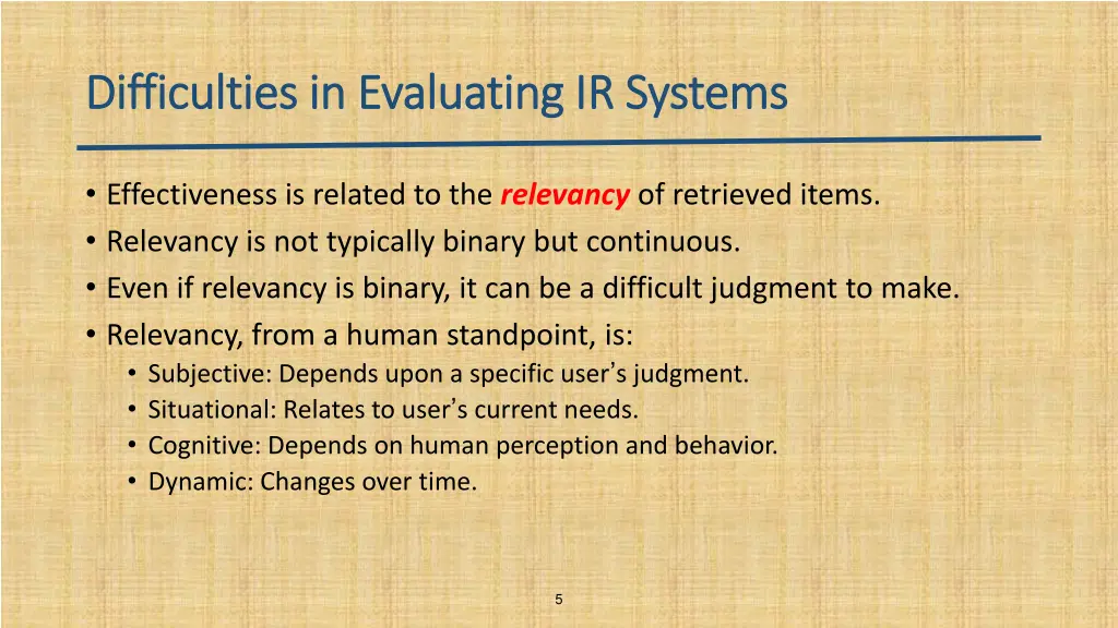 difficulties in evaluating ir systems