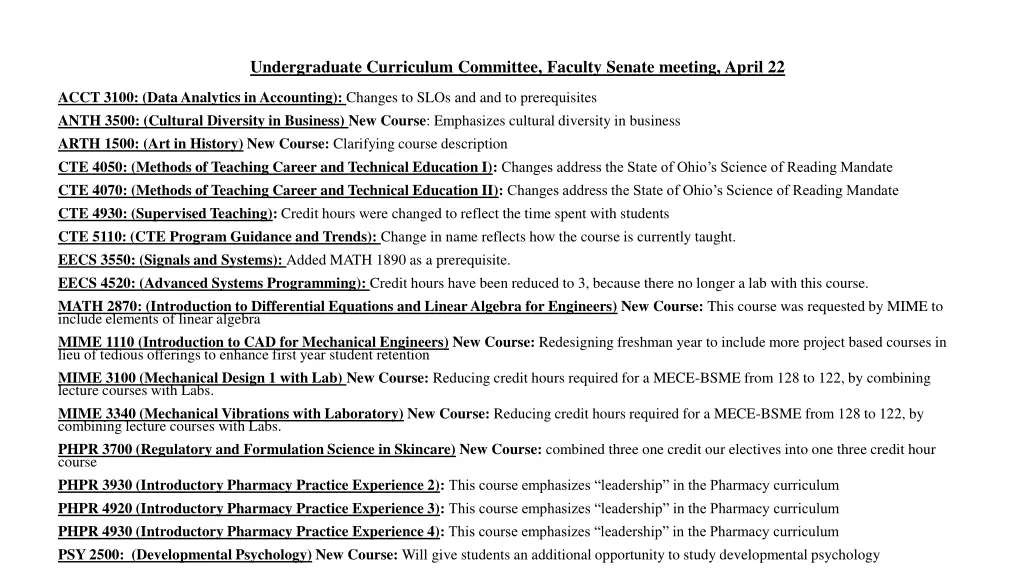 undergraduate curriculum committee faculty senate