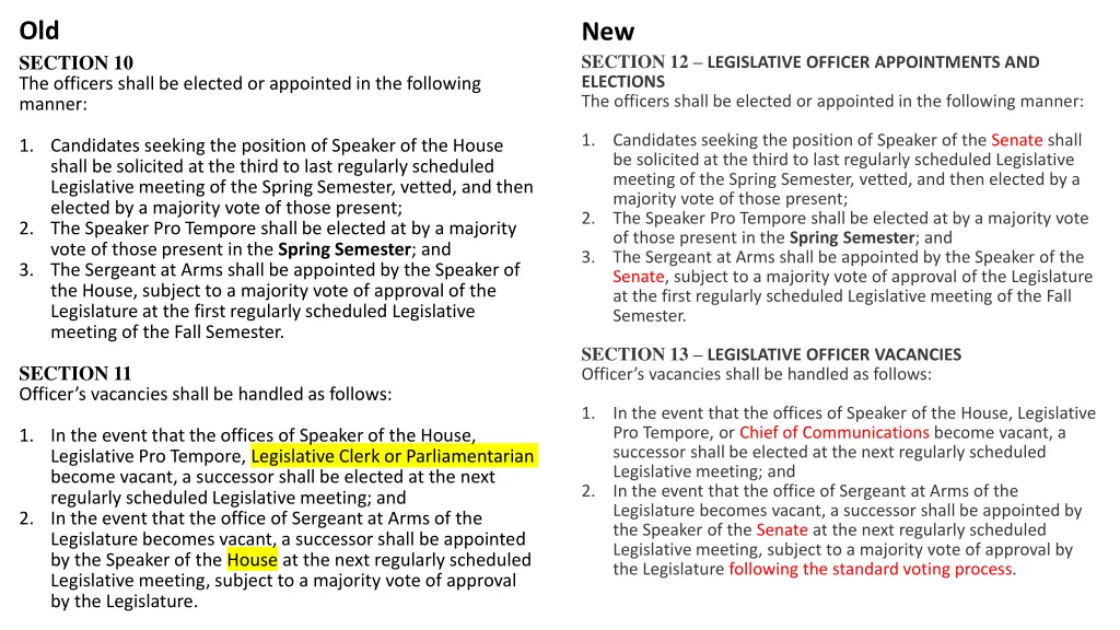 old section 10 the officers shall be elected