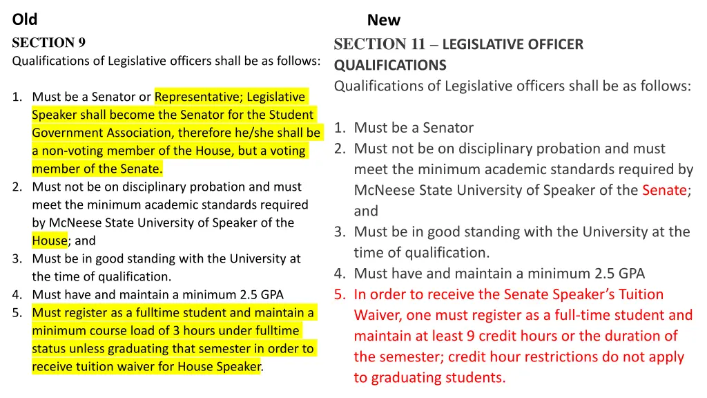 old section 9 qualifications of legislative