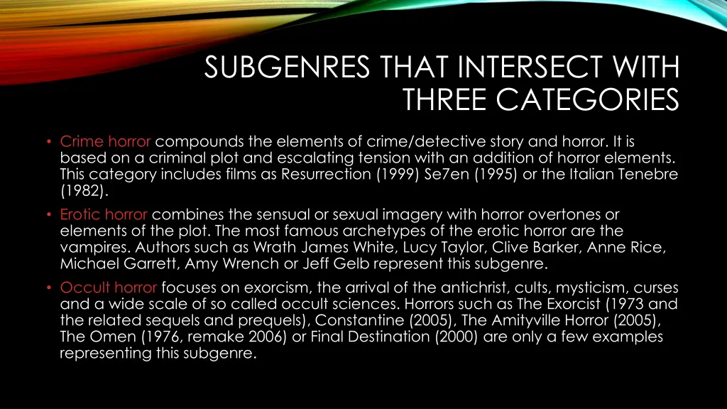 subgenres that intersect with three categories 1