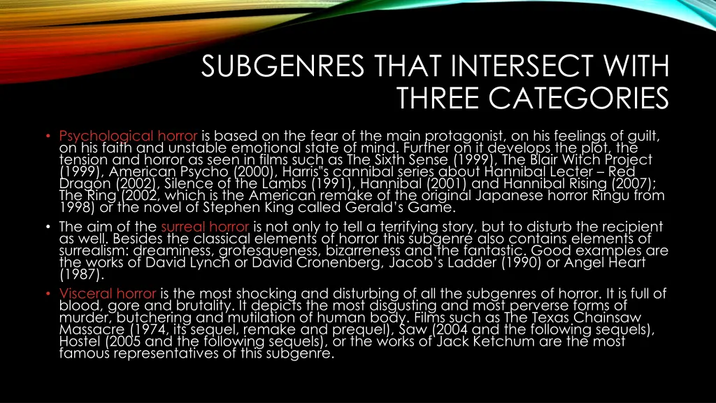 subgenres that intersect with three categories 2