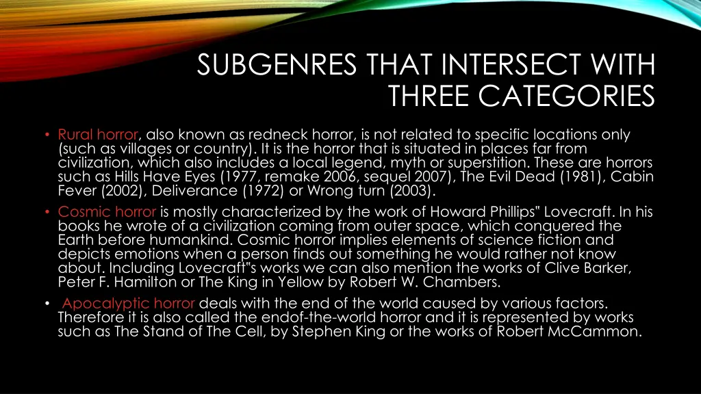 subgenres that intersect with three categories