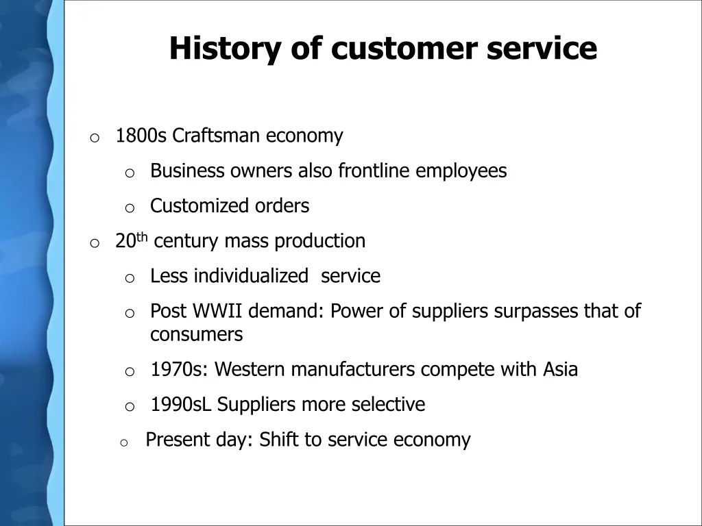 history of customer service