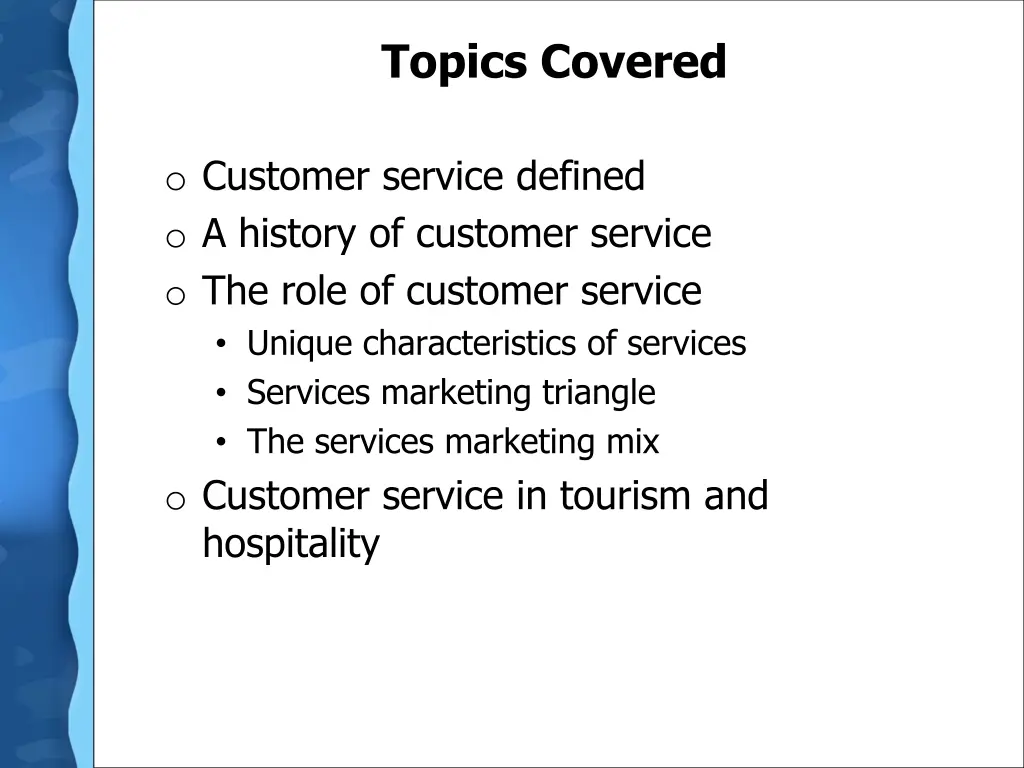 topics covered