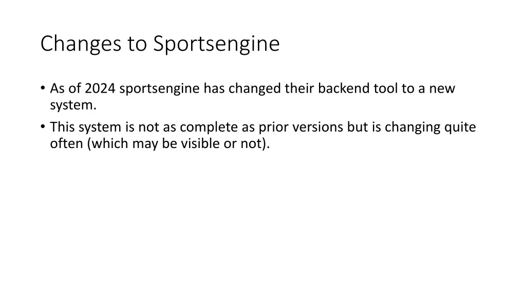 changes to sportsengine