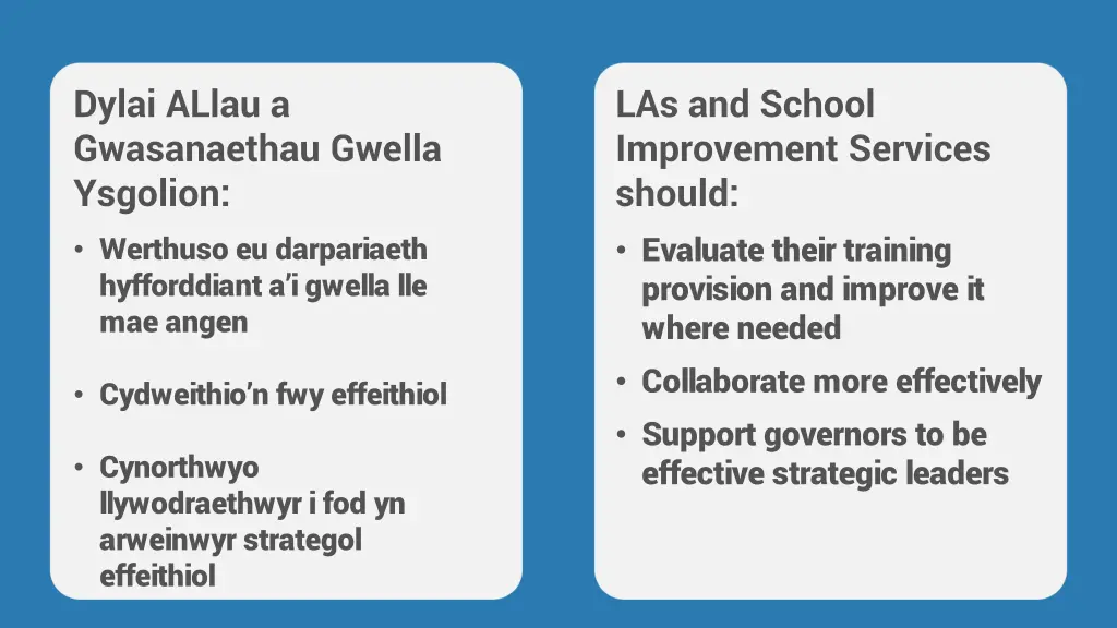 dylai allau a gwasanaethau gwella ysgolion