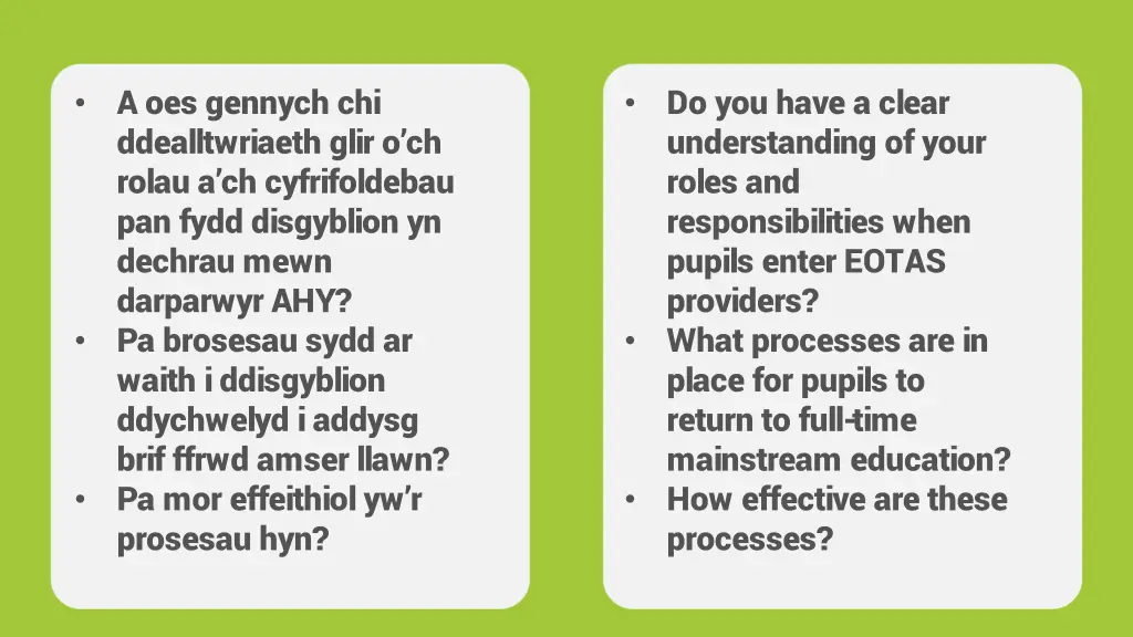 a oes gennych chi ddealltwriaeth glir o ch rolau
