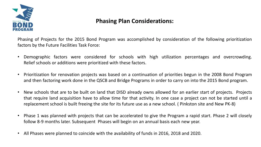 phasing plan considerations