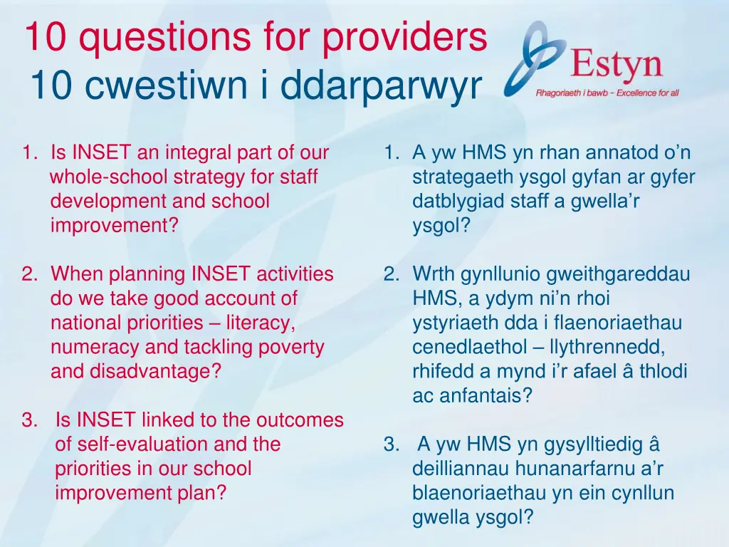 10 questions for providers 10 cwestiwn