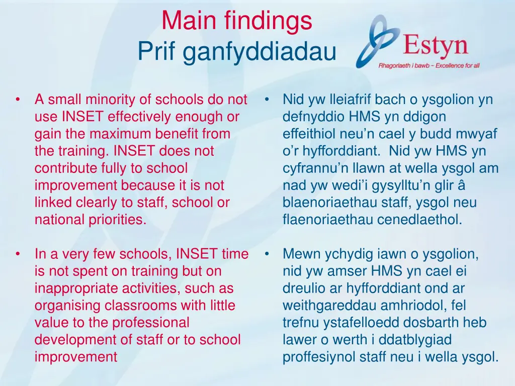 main findings prif ganfyddiadau 1