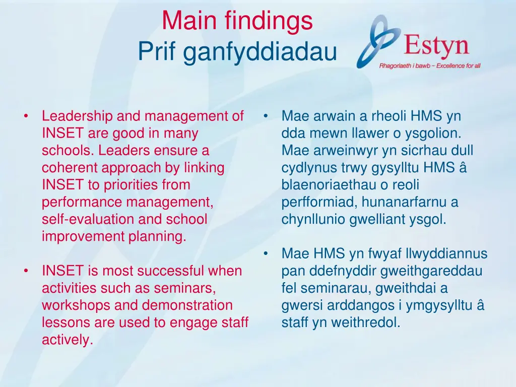 main findings prif ganfyddiadau 5