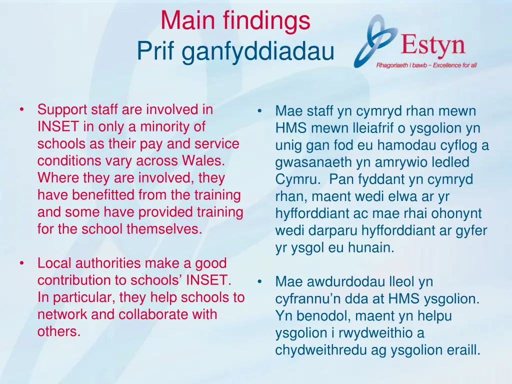 main findings prif ganfyddiadau 6