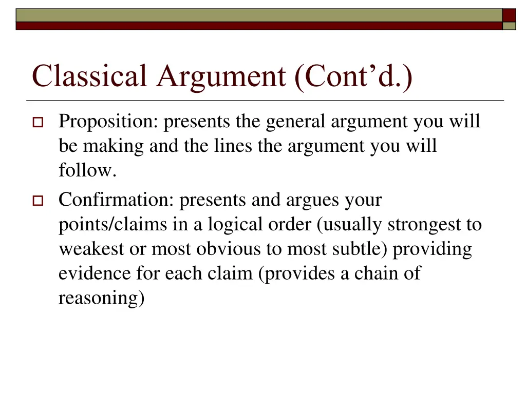 classical argument cont d