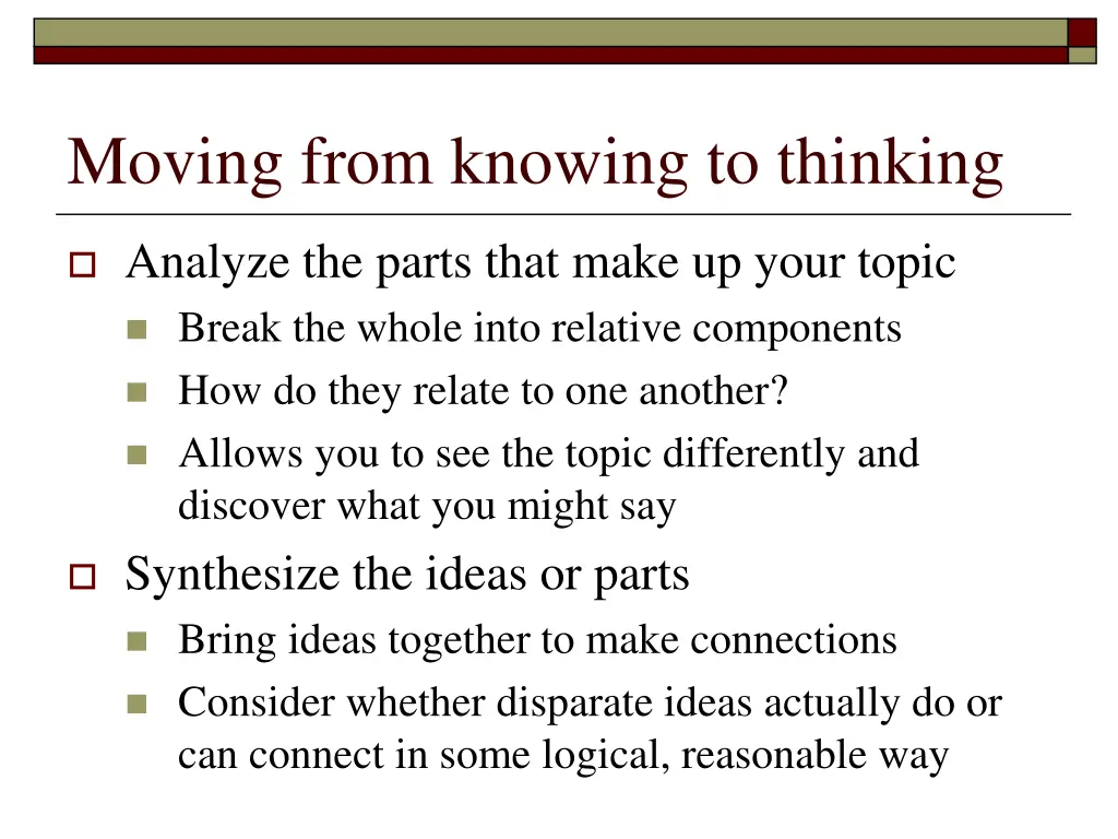 moving from knowing to thinking 1