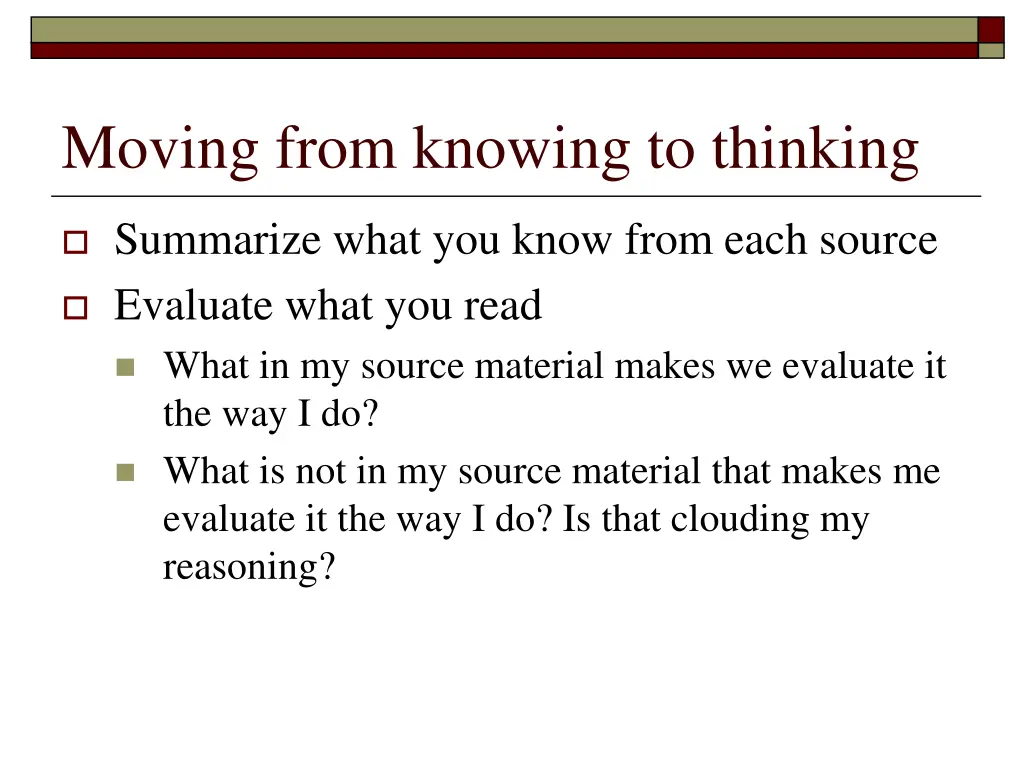 moving from knowing to thinking