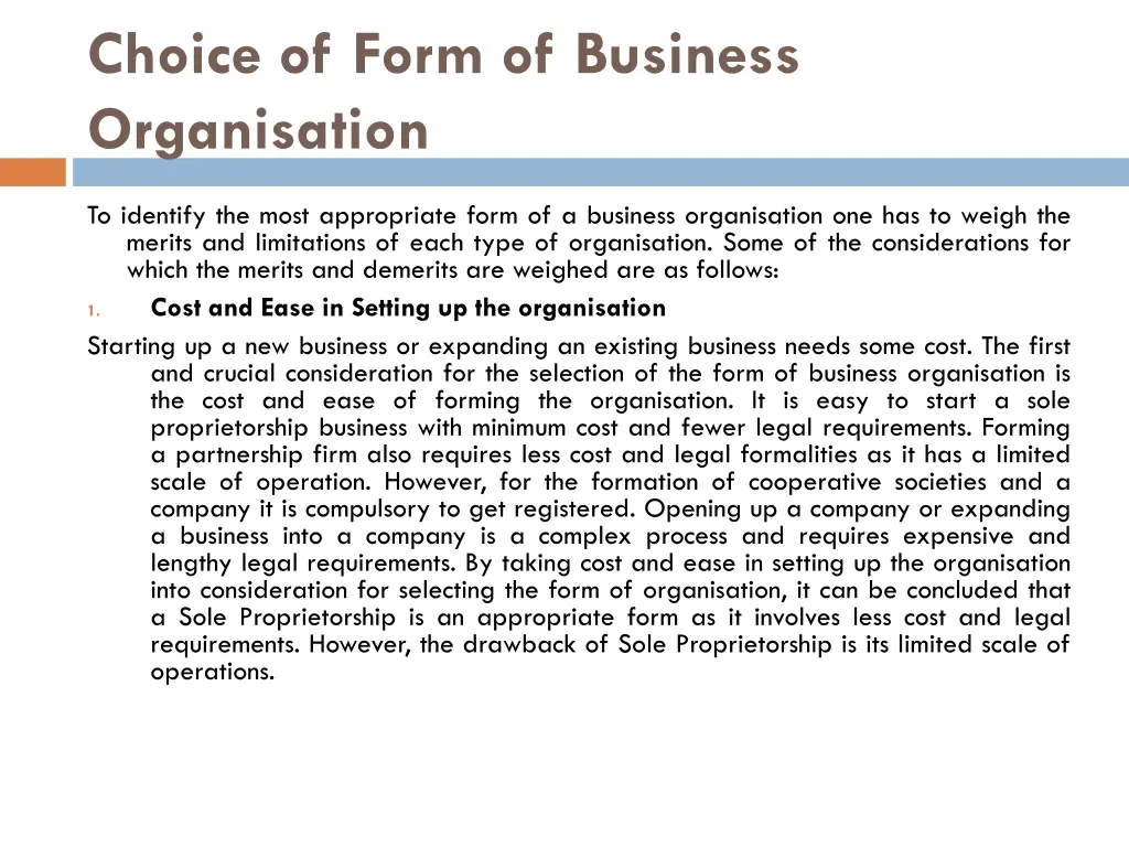 choice of form of business organisation 1