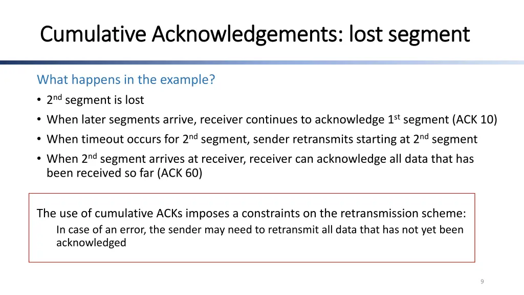 cumulative acknowledgements lost segment 1