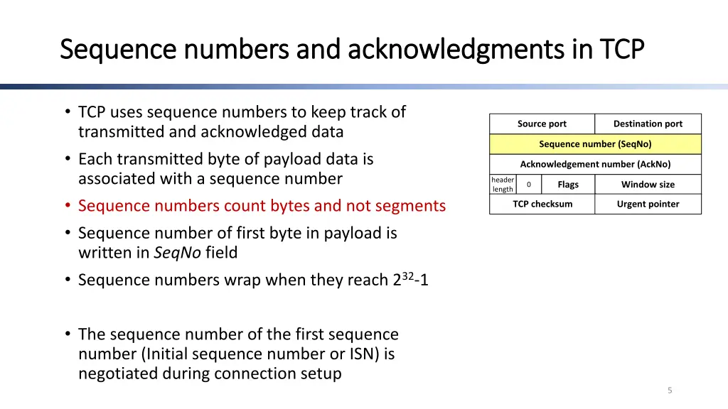 sequence numbers and acknowledgments