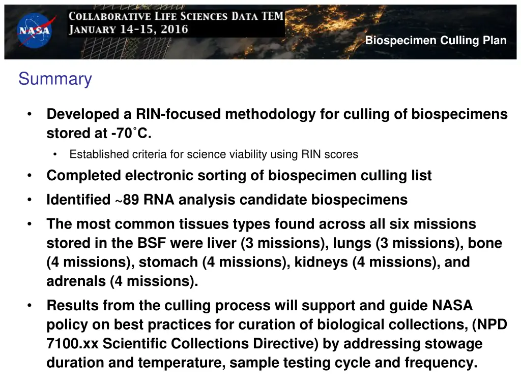 biospecimen culling plan 9