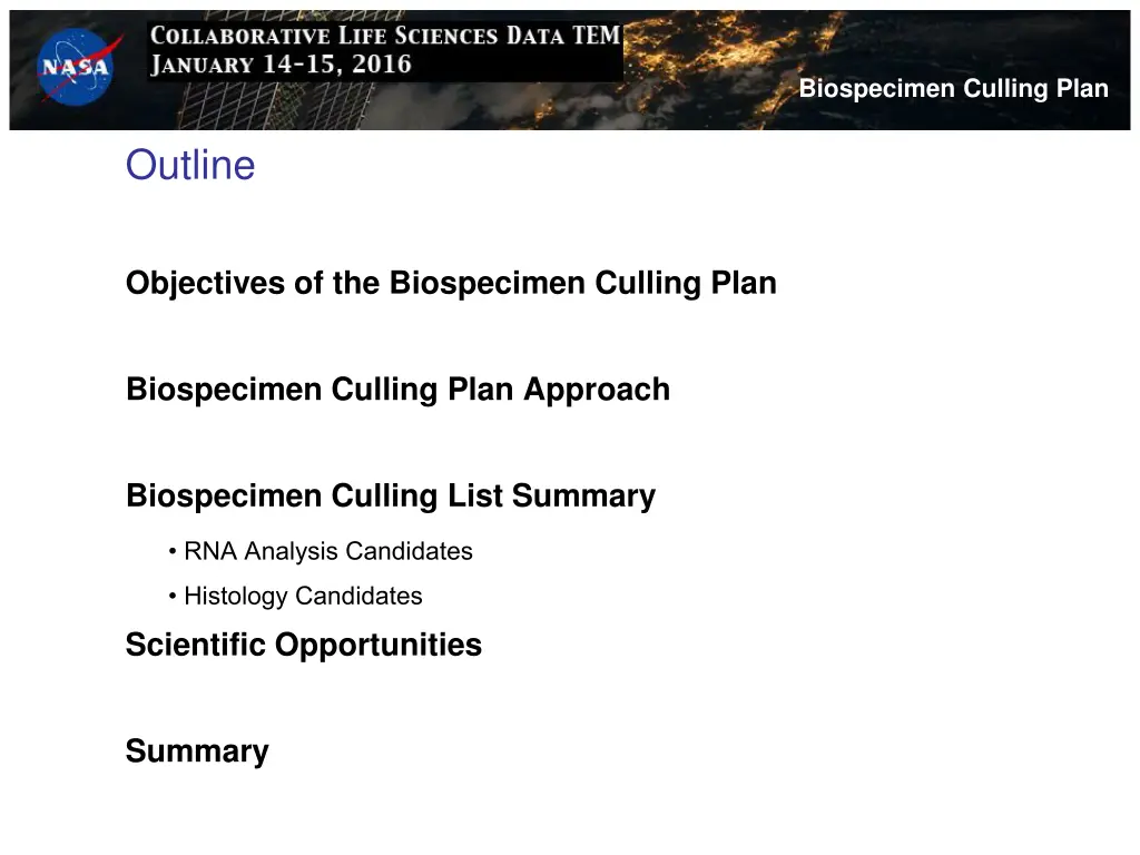 biospecimen culling plan