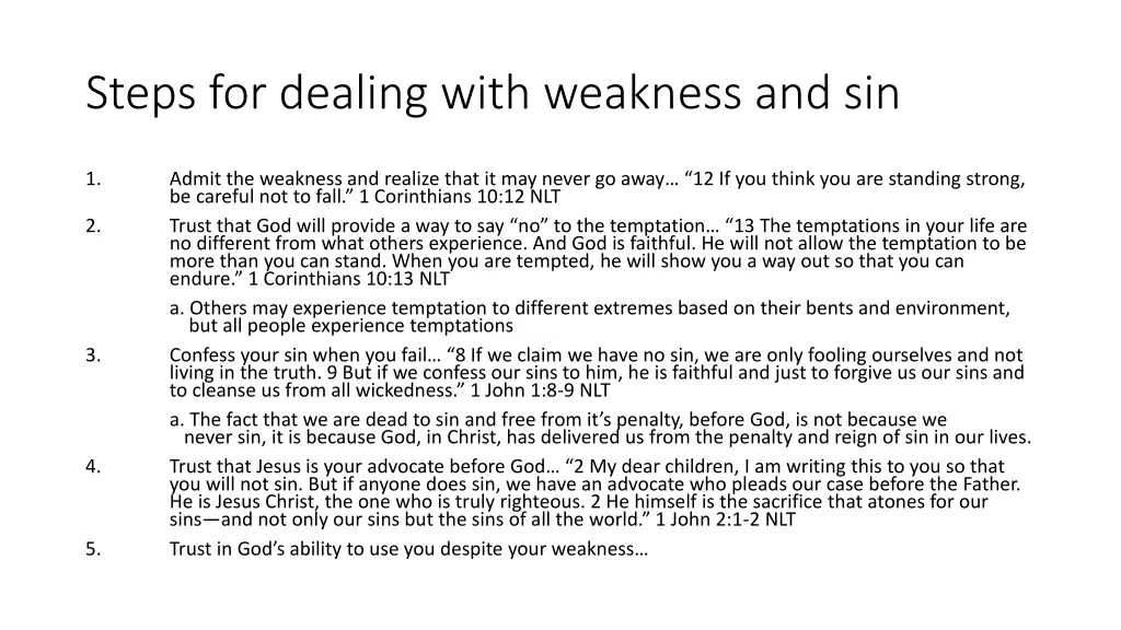 steps for dealing with weakness and sin