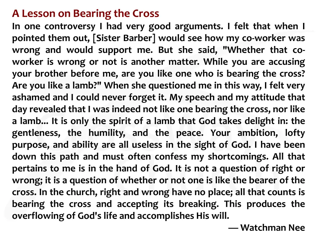 a lesson on bearing the cross in one controversy