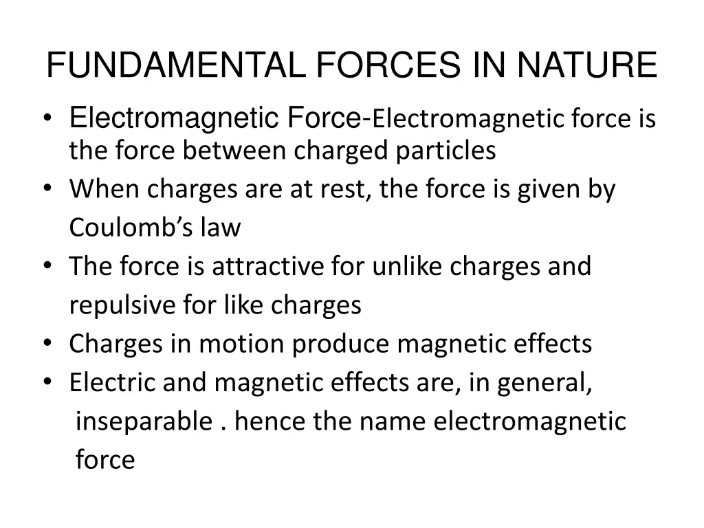 fundamental forces in nature electromagnetic