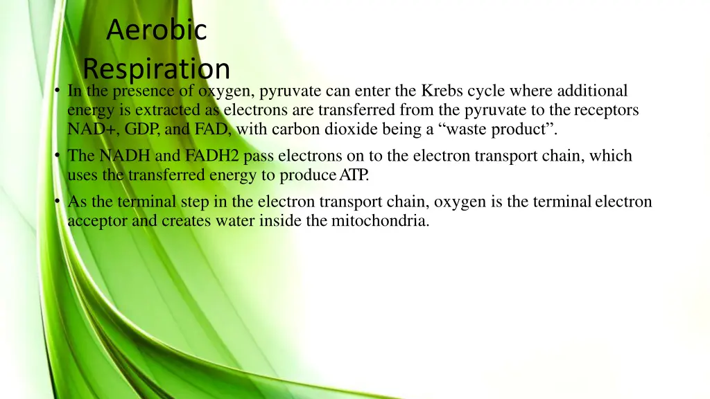 aerobic respiration in the presence of oxygen