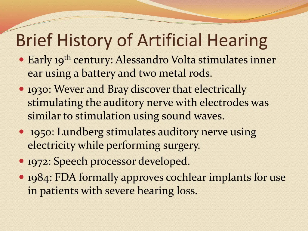 brief history of artificial hearing early