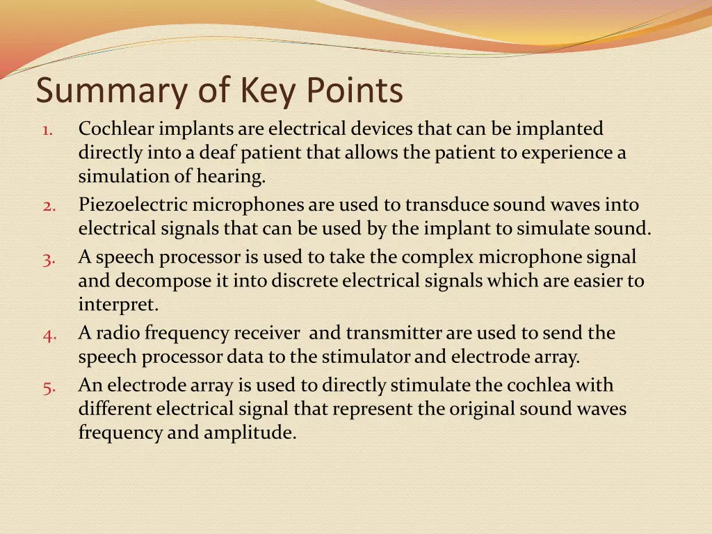 summary of key points 1 cochlear implants