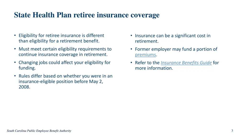 state health plan retiree insurance coverage