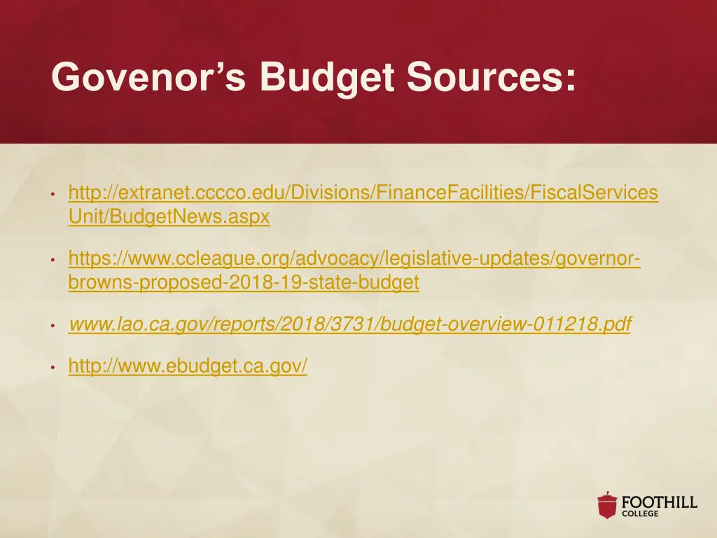 govenor s budget sources