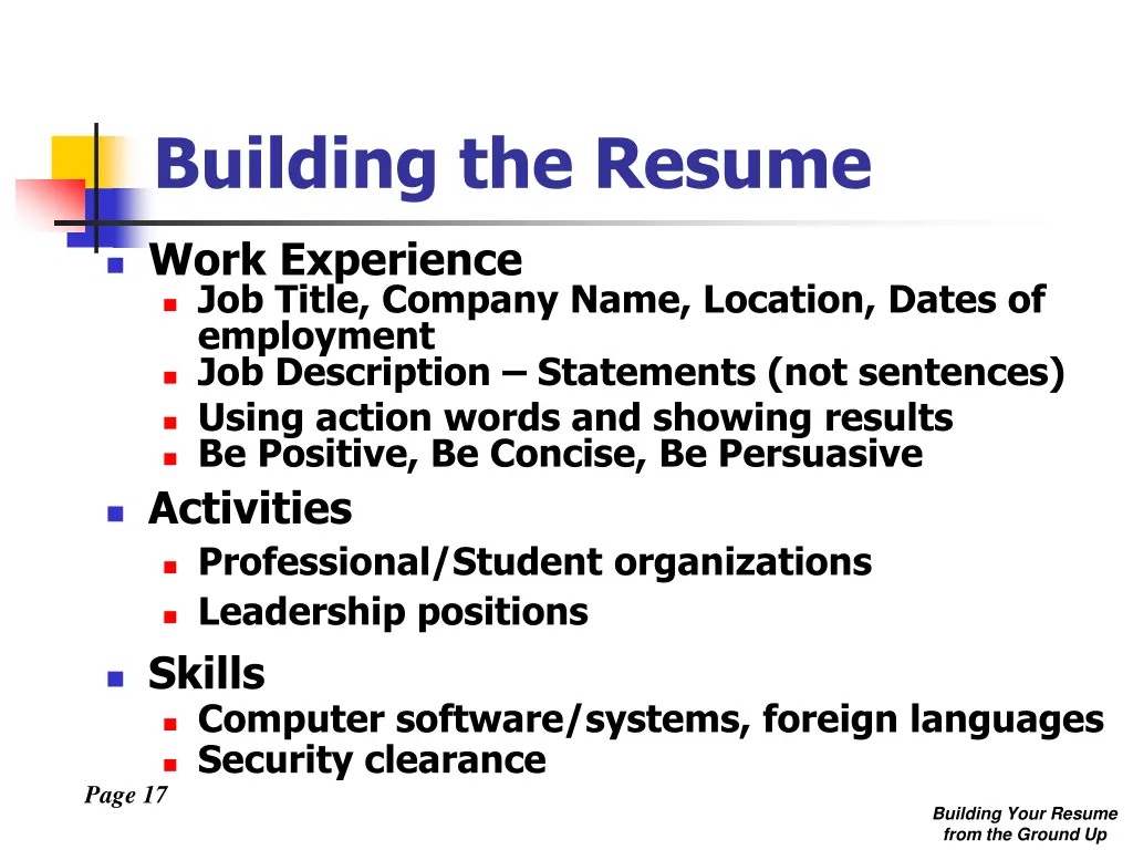 building the resume 5