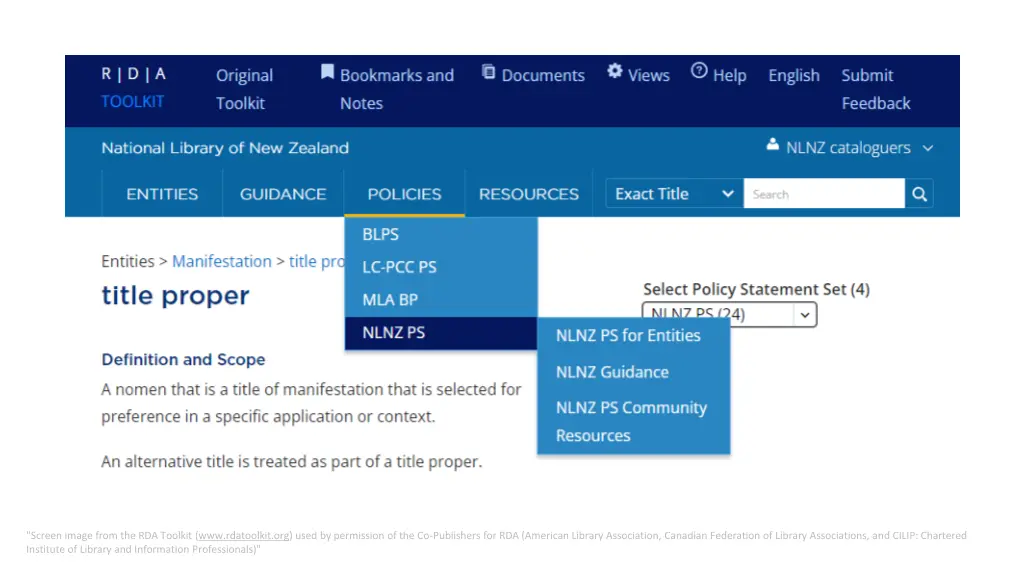 screen image from the rda toolkit www rdatoolkit