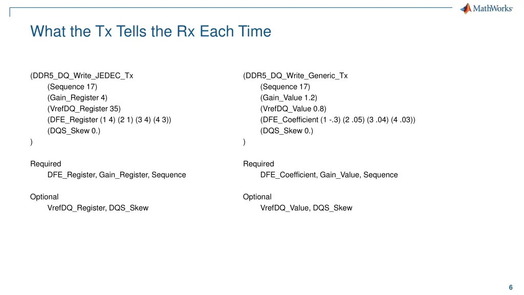 what the tx tells the rx each time