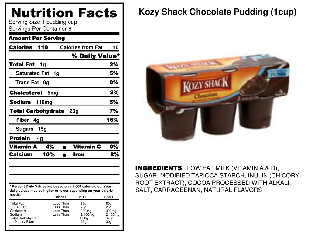 nutrition facts serving size 1 pudding