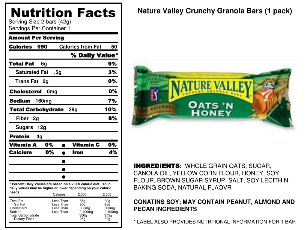 nutrition facts serving size 2 bars 42g servings