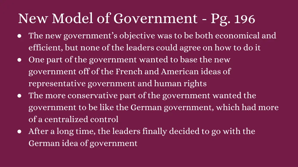 new model of government pg 196 the new government