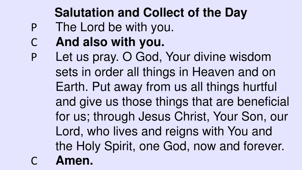 salutation and collect of the day the lord