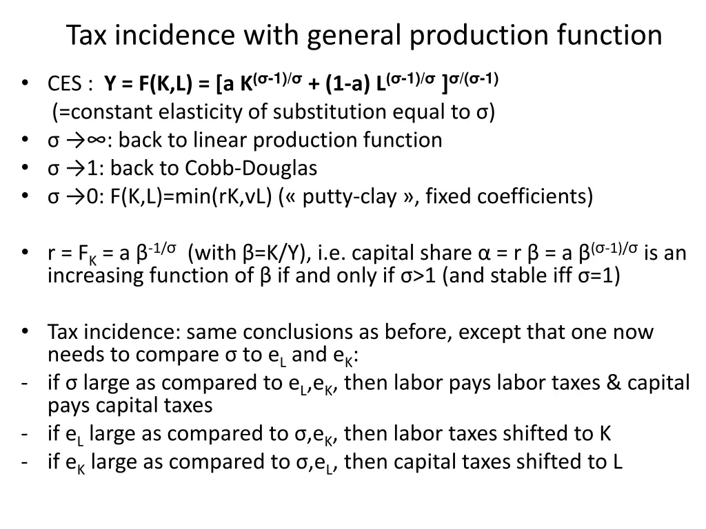 tax incidence with general production function