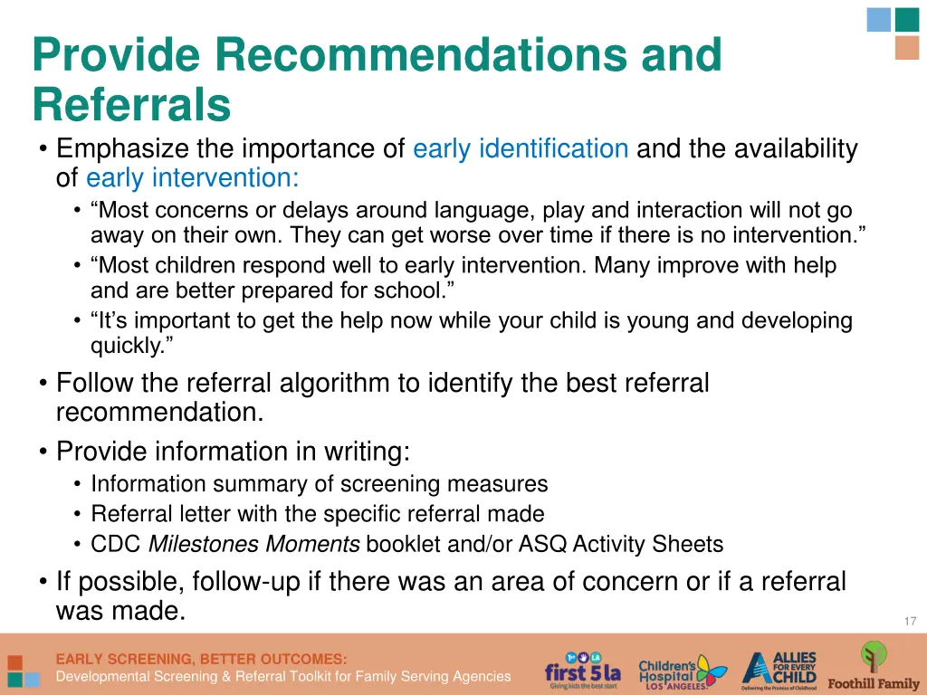 provide recommendations and referrals