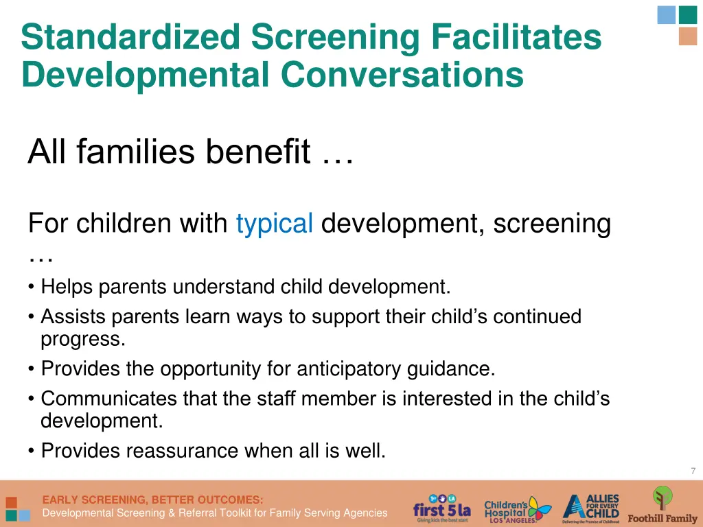 standardized screening facilitates developmental