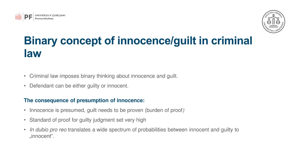 binary concept of innocence guilt in criminal law