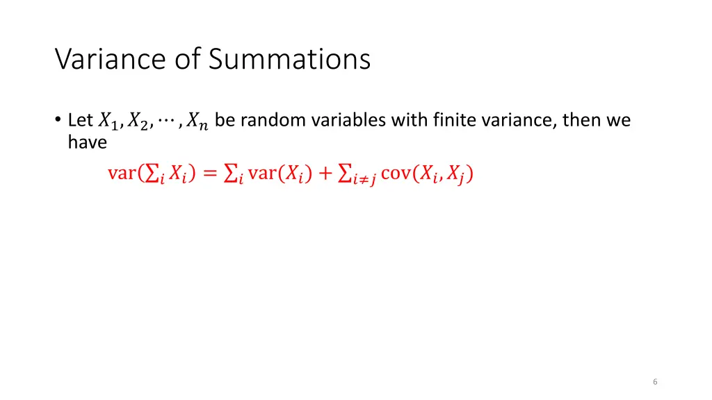 variance of summations