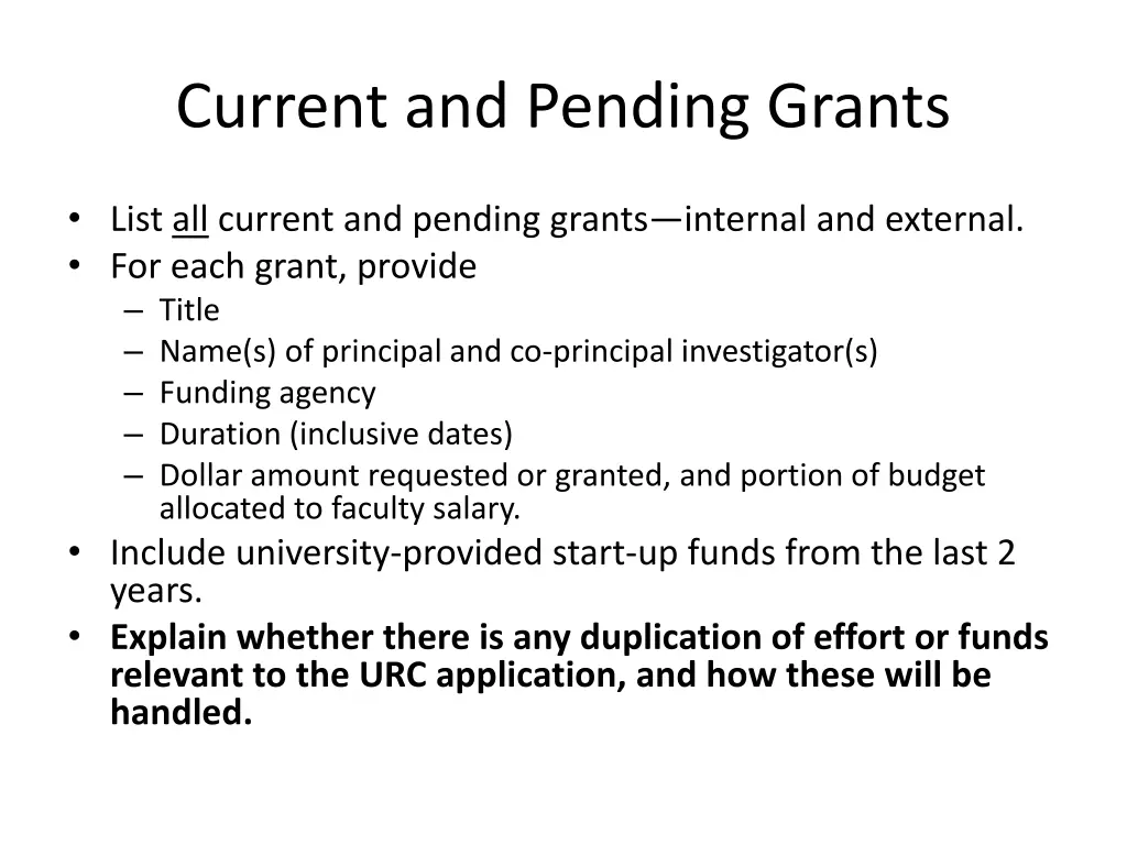 current and pending grants
