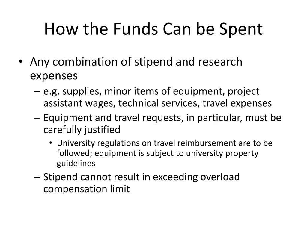 how the funds can be spent